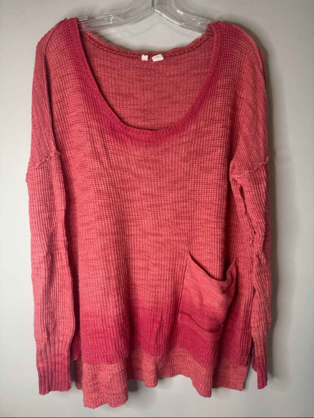 Anthropologie Moth Scoop Neck Waffle Knit Sweater in Coral Pink Ombre - L
